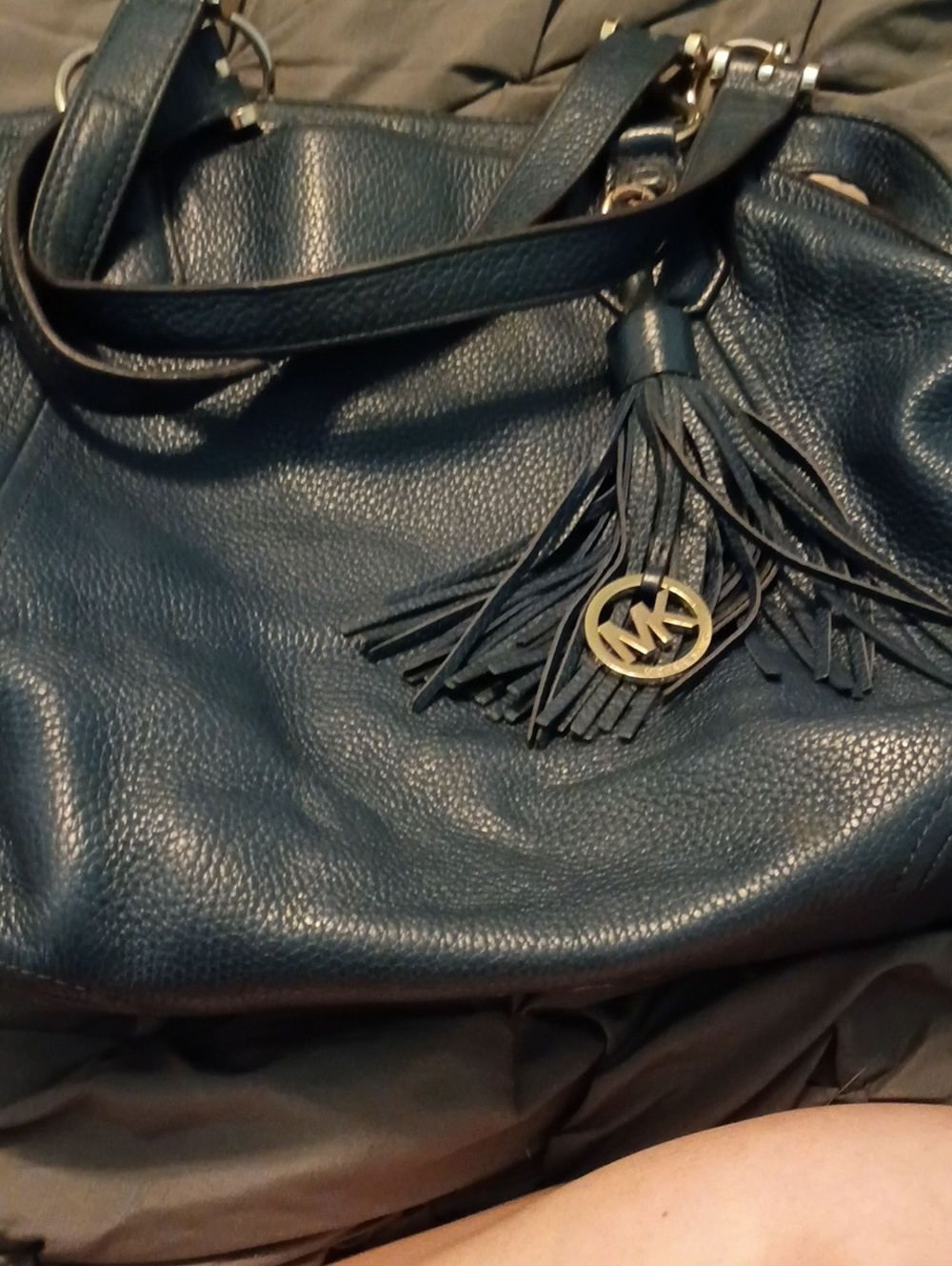 Michael Kors Teal Pebbled Leather Shoulder Bag with Tassel